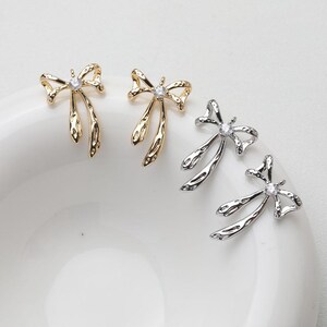 6pcs Hollow out Bowknot Charm, 14k Gold Plated Brass Bow tie Pendant, Bow Earring for Necklace Connector, Handmade Jewelry supply