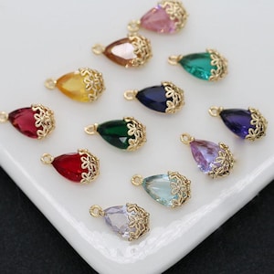 10pcs Teardrop Zircon Charm Pendant, Gold Plated Dainty Water drop Charms, Gemstone Jewelry Supplies, CZ Pave Charms