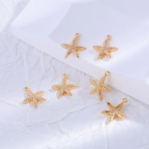 10pcs gold plated Starfish pendant Charm,Starfish Pendant, Minimalist Star Charm, Earring Necklace Connector,  Gold Plated Findings
