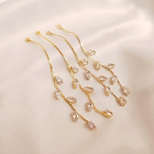 4pcs Clear Zircon Leaves Tassel Drop charm, CZ Pave Branches Pendant, Jewelry Making Accessories