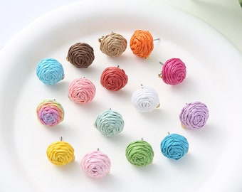 10pcs Vintage Handwoven Rattan Stud Earring Post, Wooden Straw Earring with Loop, Gold Earring,Handmade Wooden Boho Earring
