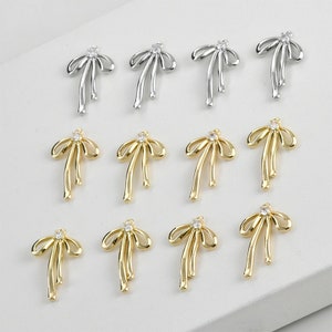 10pcs Bowknot pendant Charm, Gold Plated Brass Bow tie Charm, CZ Pave Zircon Bow Pendant, Earring Necklace Connector, Crafts Supplies