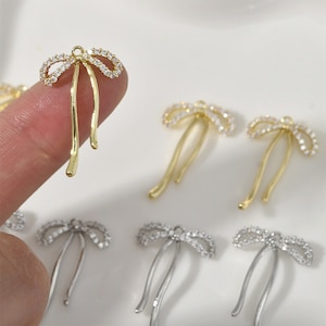 4pcs CZ Pave Zircon Bowknot Pendant, Gold Plated Brass Bow tie Charm, DIY Earring Necklace Findings, Jewelry Earring Necklace Connector