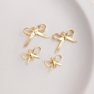 10pcs Bowknot Charm, 14k Gold Plated Brass Tiny Bow tie Pendant, diy bracelet earring chain pendant, Earring Connector, DIY Material