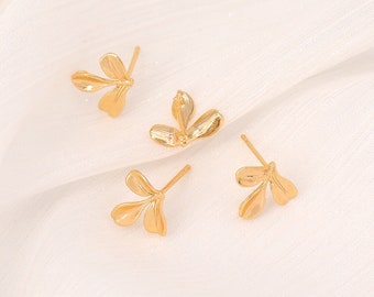 10pcs 18k Gold Plated Leaf Ear Studs, Dainty Earring Studs With Loop, Post Earring connector, earring findings jewelry supply