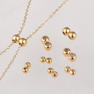 18k Gold Plated Brass Silicone Beads, Sliding Adjustable Rondelle Rubber Stopper Beads, Double Hole Stopper beads