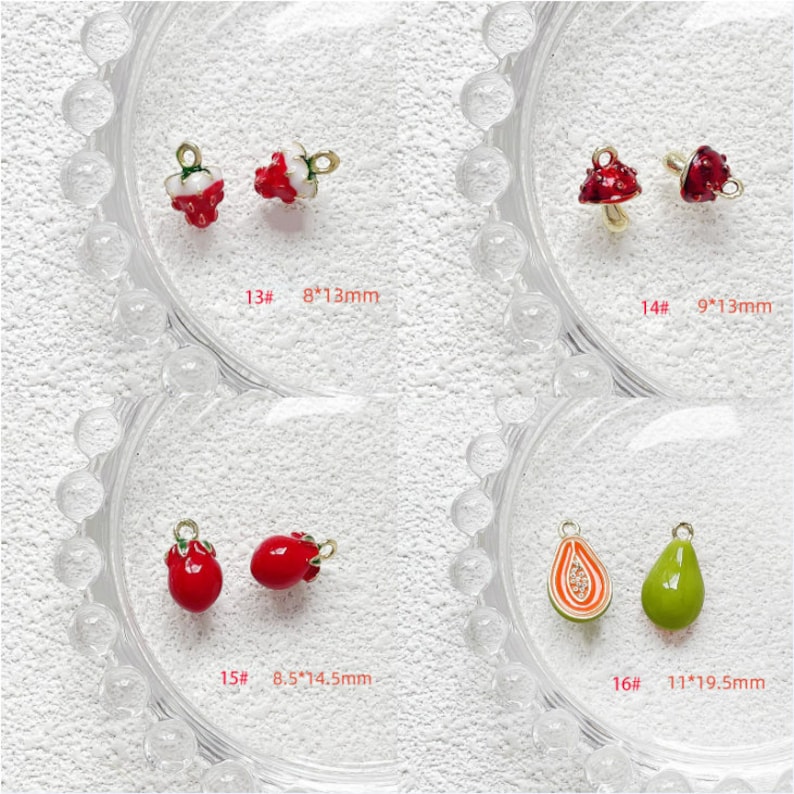 10pcs Enamel 3D Fruit Collection Charm, Gold Plated Strawberry/durian ...