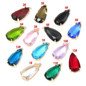 6pcs Gold plated Teardrop Crystal Glass Charm Pendant,Faceted Frame Glass Connector Charm, Gemstone Jewelry Supplies Findings