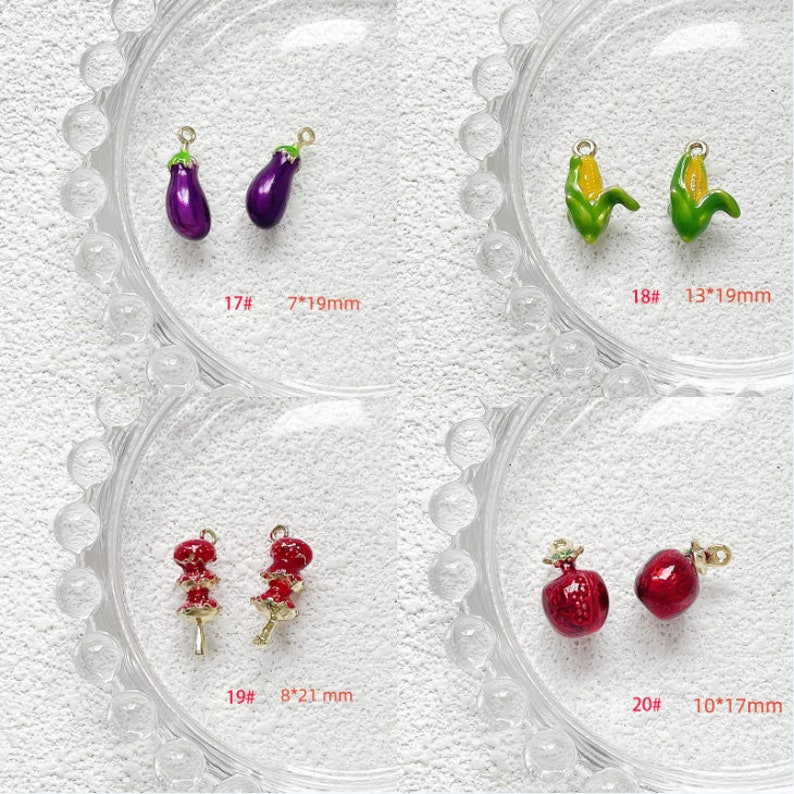 10pcs Enamel 3D Fruit Collection Charm, Gold Plated Strawberry/durian ...