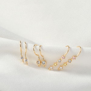 6pcs Zircon Earrings Hook With Loop, 18k Gold Plated Brass Earwire, CZ paved Earring findings, Simple Earwires Earring Components