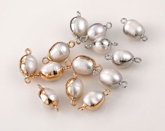 4pcs Gold Framed Baroque Pearl, Natural Pearl Charm Pendants Connectors, Round Pearl,Fresh Water Pearl Charm,DIY Jewelry Supplies