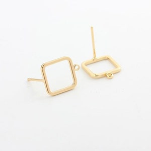10pcs Gold Plated Square Post ear stud earring,  Brass Earring Studs With Loop,Post Earring connector, earring findings jewelry supply