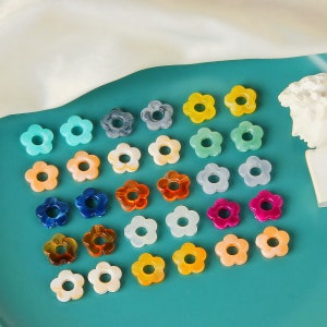 10pcs 15mm Flower-shaped Resin Charm Pendant, Acetate Acrylic Fresh Colors Hollow Flower Earring Charm DIY Jewelry