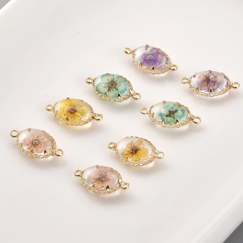 Gold Plated Dried Flower Pendant, Oval Connector for Earring necklace…