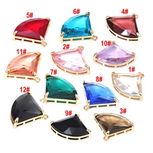 4pcs 23x29MM Fan shape Crystal Glass Charm Pendant,Faceted Frame Glass Connector Charm, Gold Plated Gemstone Jewelry Supplies Findings