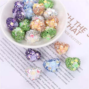 4pcs Cyrstal Heart Focals Beads, Floral Beads, Rhinestone Beads, DIY Beadable Pens,Keychain Beads, Jewelry Craft Making