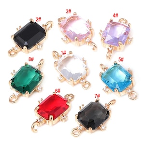 6pcs Rectangle Crystal Glass Pendant Charm ,Gold plated charms,Faceted Frame Glass Connector Charm, Gemstone Jewelry Supplies Findings