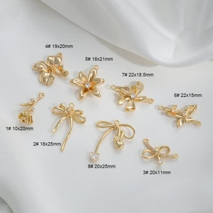 4pcs CZ Pave Bowknot Charm, Gold Rose Flower Charm Pendant, Dainty Bow Pendant, Jewelry Making Necklace, Jewelry Supplies