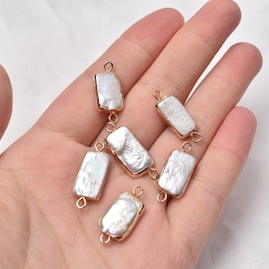 6pcs Natural Baroque Pearl Charm, irregular Rectangle Freshwater Pearl pendant connector, Baroque Pearl Charm, Gold Plated Edged Pearl beads
