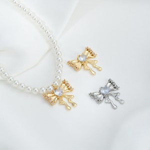 4pcs Gold Bowknot Pendant Charm, CZ Paved Bowtie Pendant,Gold Plated Finding, DIY Earring Material, Necklace Pendant, Jewelry Finding