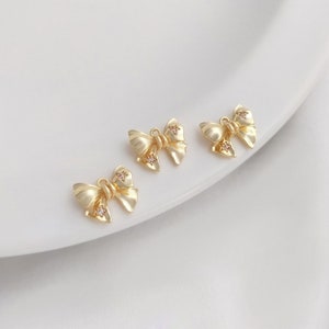 6pcs Bowknot Pendant, Gold Plated Brass Bow tie Charm,  CZ Pave Bow Charm Necklace Pendant, Earring Charm, Jewelry Accessories