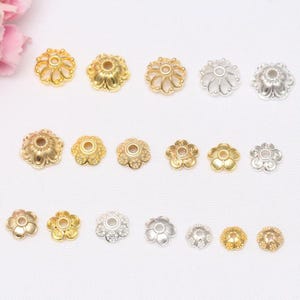 100pcs Gold Plated Flower Beadcaps, Silver End Caps, Flower beadcaps, Bulk Spacer bead caps,Hollow Out Bead Cap, Craft Supplies