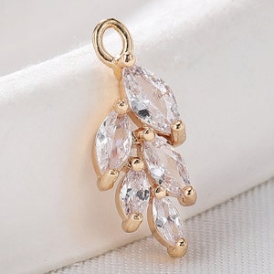 10pcs Gold Plated CZ Leaves Charm Pendant, Zircon Leaf Charm, Earring Findings, Jewelry Making, Diy Material,Jewelry Supplies