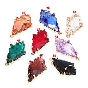 4pcs Diamond shape Crystal Glass Pendant Charm ,Gold Plated Pendant,Faceted Frame Glass Connector,  Gemstone Jewelry Supplies Findings