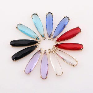 10pcs Teardrop Crystal Glass Charm, Gold Plated Long Drop Glass Pendant,Necklace Pendant, Gemstone Jewelry Supplies 10x34mm