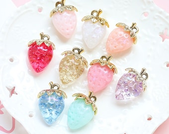 10pcs Acrylic Strawberry Charm, Resin Strawberry Pendant, Fruit Pendant For Necklace Jewelry Making,Handmade Jewelry Finding