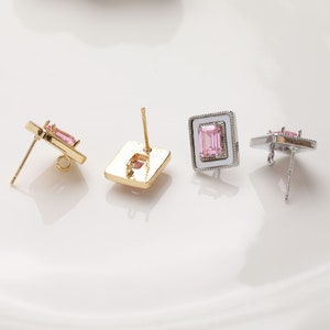 4pcs Gold Plated Rectangle Post earring Studs, Zircon Earring Studs With loop, Shell Earring Connector, Earring jewelry supply,DIY material