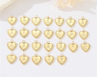 Charms de corazón dorado con 26 iniciales, dijes de letras de la A a la Z, colgante minimalista con letras del alfabeto, accesorios de joyería