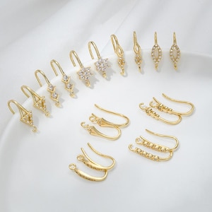 6pcs Zirconia Ear Hook, CZ Pave Earrings Hook,Gold Plated Brass Earwire Hooks, Fish Hook Earring, Earring Components
