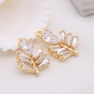 6pcs 14k Gold Plated Brass charm,Zircon Leaf Pendant Charm , DIY Earring Findings, Jewelry Making, Diy Material,Jewelry Supplies