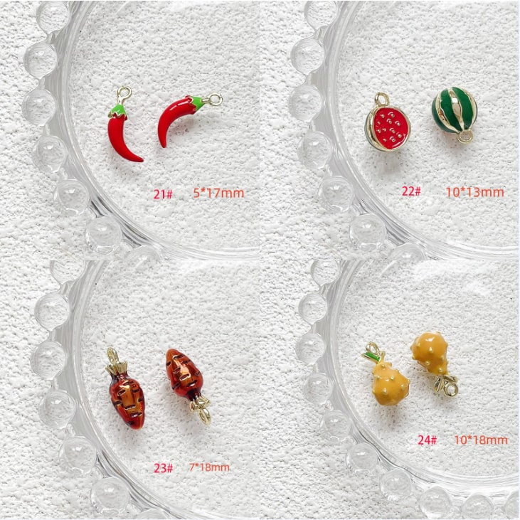 10pcs Enamel 3D Fruit Collection Charm, Gold Plated Strawberry/durian ...