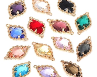 6 Stück Rhombus Form Kristallglas Anhänger Charme, vergoldete Glasanhänger, facettierten Rahmen Glasstecker, Edelstein Schmuck liefert Zubehör