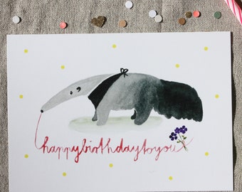 Geburtstagskarte Ameisenbär / Postkarte / Geburtstagskarte / Ameisenbär