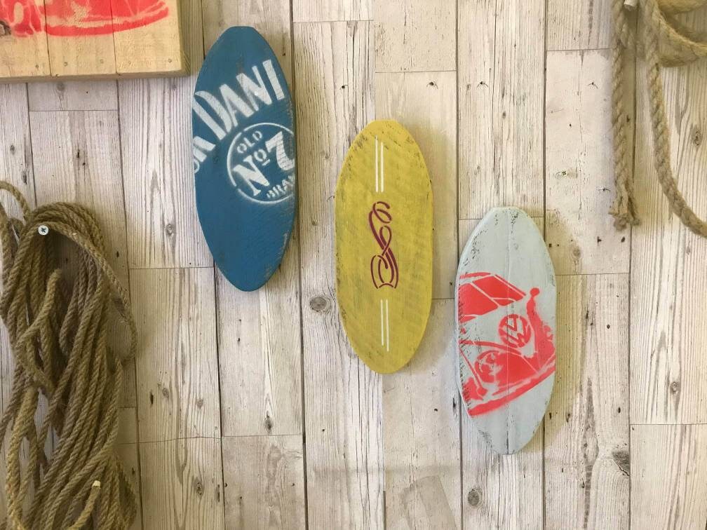 Set of 3 Surfboard Wall Decor Plaques Reclaimed Rustic Wood Etsy