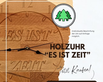 Wall clock, wooden clock, It&#39;s time, clock wood, wood, clock made of wood, individual, text, clock saying, clock solid wood, individual clock, personalized