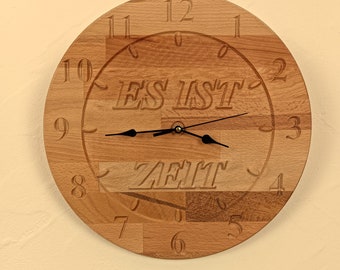 Wall clock, wooden clock, It's time, clock wood, wood, clock made of wood, individual, text, clock saying, clock solid wood, individual clock, personalized