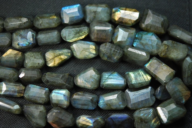 Super Labradorite Faceted Step Cut Nuggets 20-12mm Large Size 14 Inches