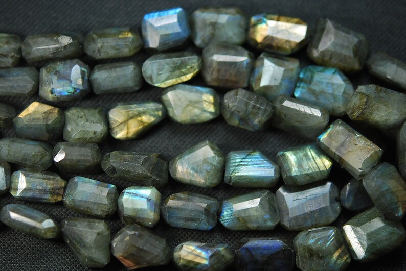 Super Labradorite Faceted Step Cut Nuggets 20-12mm Large Size 14 Inches