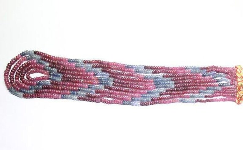 Pink Blue Sapphire Smooth Rondelle Loose Gemstone Beads Strand 14 3mm 4mm