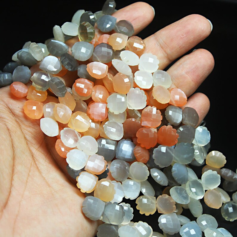 Multi Moonstone Natural Faceted Carving Heart Drop Loose Beads Strand 11mm 9