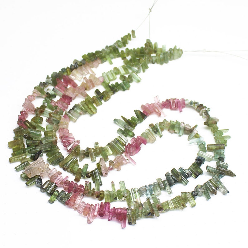 Watermelon Tourmaline Uncut Pink Green Tube Pencil Beads Strand 16 5mm 12mm
