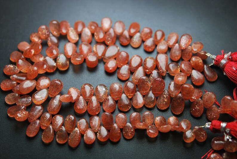 7-11mm Size, 9 Inches Strand.Natural African Sunstone Smooth Pear Shape Briolettes