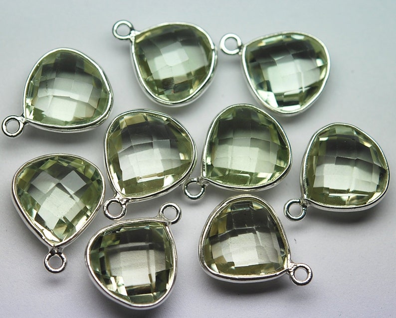 Thanksgiving Sale 5 Piece Of 14mm 925 Sterling Silver Natural Green Amethyst Faceted Heart Shape Pendant