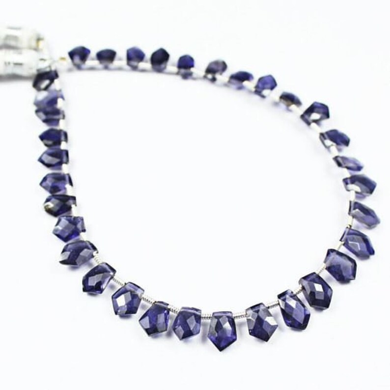 Natural Blue Iolite Faceted Fancy Unique Drop Loose Beads Strand 8 7.5mm 9mm