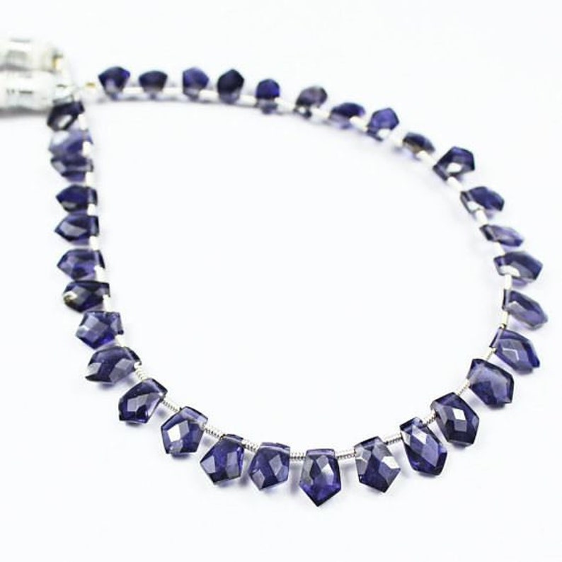 Natural Blue Iolite Faceted Fancy Unique Drop Loose Beads Strand 8 7.5mm 9mm