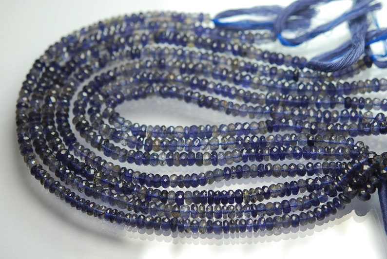 18 Inch Strand Natural Water Sapphire Iolite Micro Faceted Roundels 5.5-6mm Size,
